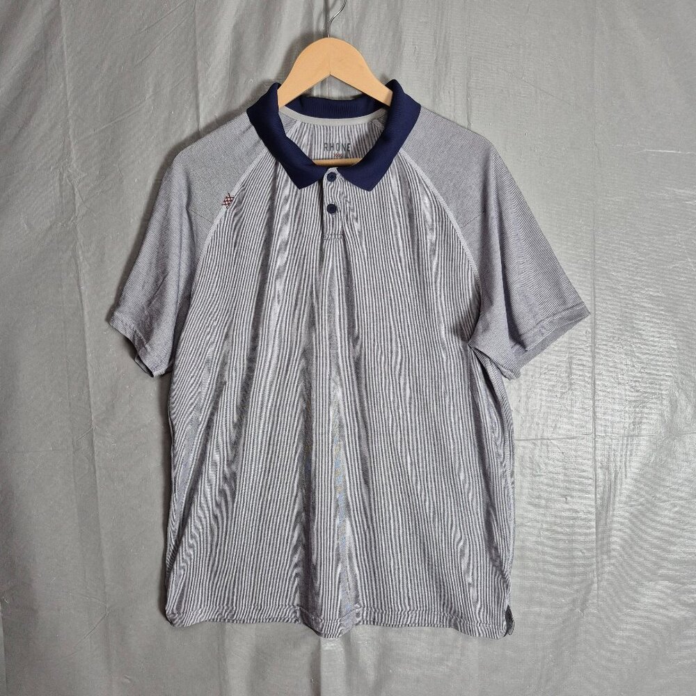 Rhone Delta Pique Golf Polo L Performance Blue Dark Collar Short Sleeve 0528